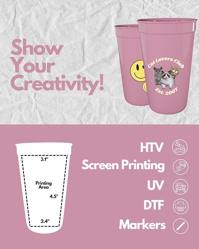 PartyPrints 100 Pack 22 oz Pink Reusable Blank Plastic Cups, Colored Plastic - Image 3