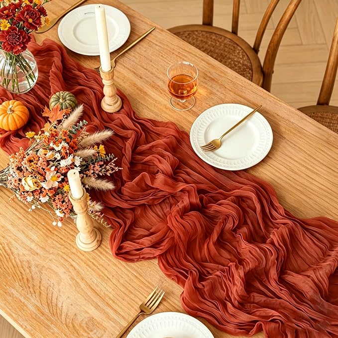 6Pcs Fall Table Runner, 10FT Thanksgiving Cheesecloth Table Runner 35*120inch - Image 2