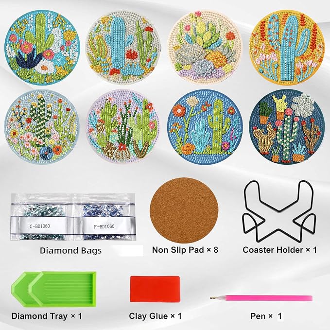 Ekuxom 8 PCS Diamond Art Coasters Kits-Flowers Diamond Painting Coasters | - Image 3