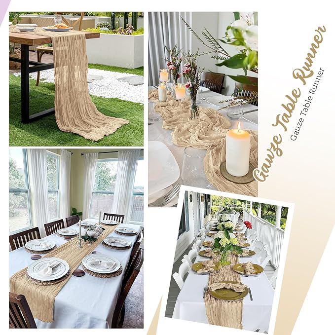 8 Pack Beige Cheesecloth Table Runners 20x120 Inch Gauze Table Runner Cheese - Image 5