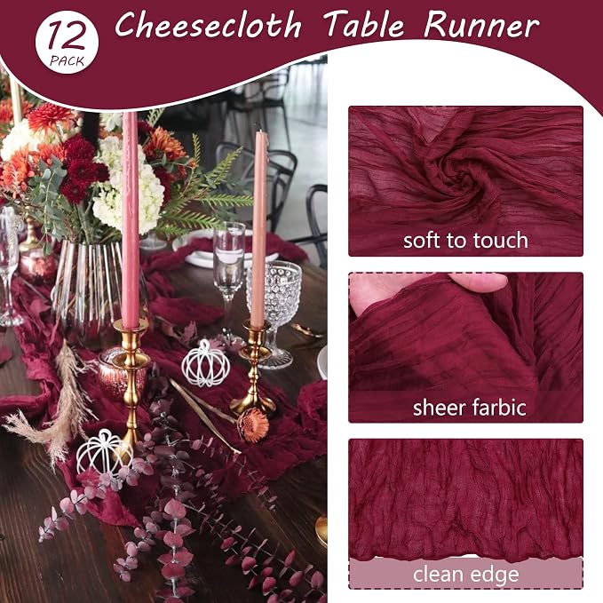12 Pack 10Ft Cheesecloth Table Runner 35x120 Inch Boho Gauze Table Runner - Image 4