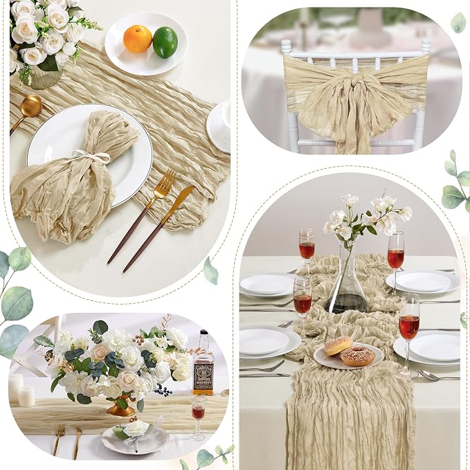 AGIRL 6 Pack Beige Cheesecloth Table Runner 10FT Fall Boho Gauze Home Decor | - Image 6