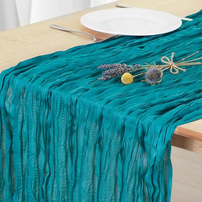 3 Pack Teal Green Cheesecloth Table Runner 120 Inch Boho Wedding Decor | by Fixwal