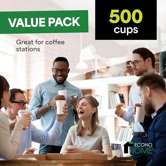 EconoHome 8 oz 500 Pack Disposable Coffee Paper Cups - Image 2
