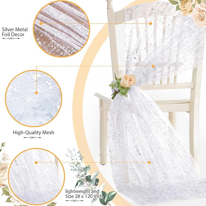 SiinvdaBZX White Silver Sheer Tulle Table Runner 120 Inch/10 Ft Long | Gauze - Image 4