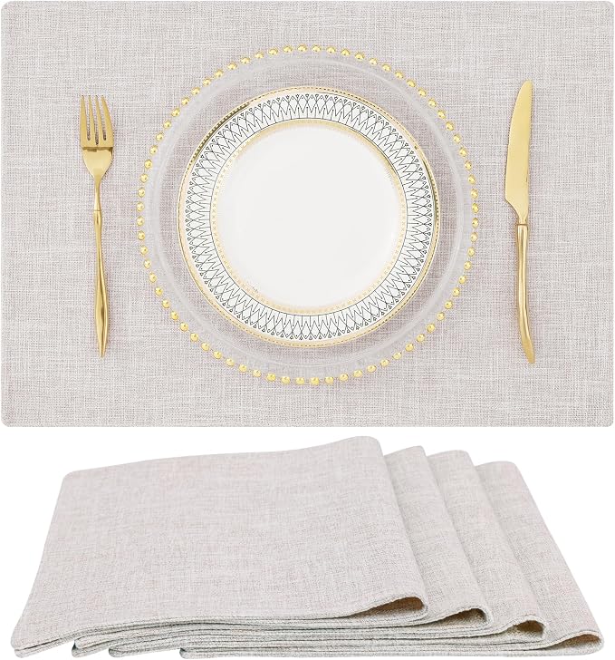 Faux Cotton Linen Placemats Set of 4, Cloth Washable Farmhouse Dining Table Mats by homing