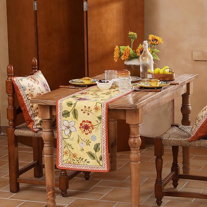 bilin gaier Designer French Linen Table Runner, Floral Pattern, Dining Table - Image 3