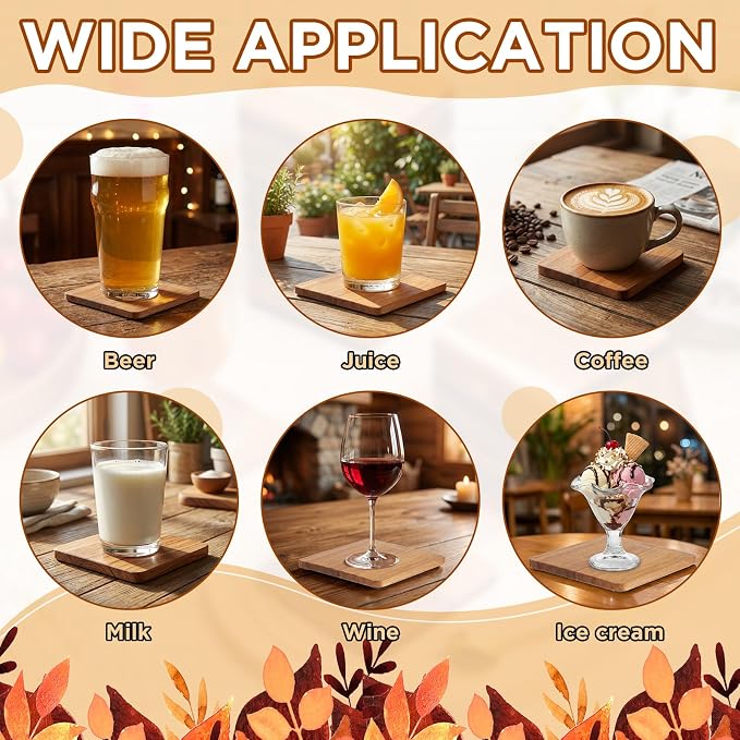 24 Pcs Unfinished Acacia Wood Coasters Bulk, 4 Inch Square Wooden Coasters - Image 5