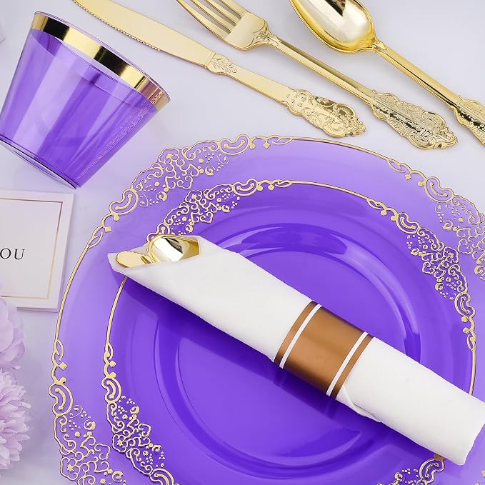 Bestluck 350PCS Purple Disposable Dinnerware - Image 3