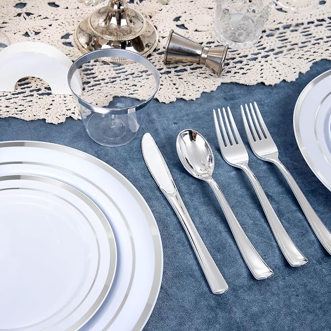 WELLIFE Silver Plates, Plastic Dinnerware Set - Image 5