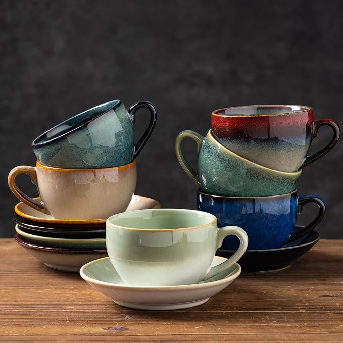 Porcelain Coffee Cup with Saucer Spoon, Vintage Design Ceramic Latte Art - Image 9