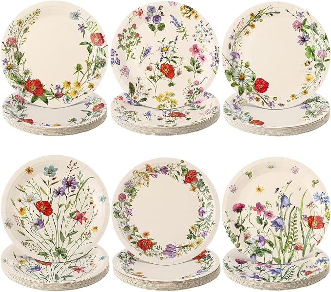120 Pcs Vintage Wild Floral Paper Plates 7 Inch Floral Plates, Fall Summer by Umigy
