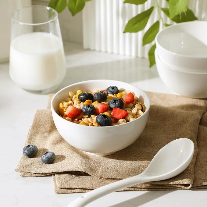 MALACASA Small White Ceramic Bowls Set of 8, 14 OZ Compact Dessert Bowls Rice - Image 8