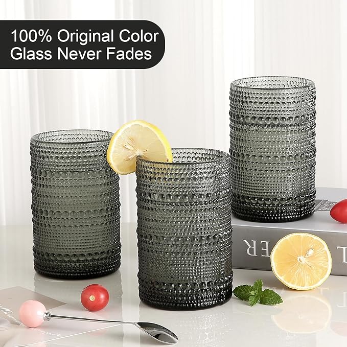 ZMOWIPDL Drinking Glasses Set of 6, 15 oz Grey Hobnail Glass Cups | Vintage - Image 3