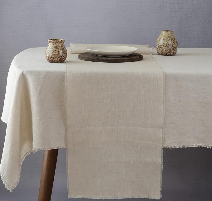 Linen Table Runner with Fringe- 14x90 Inch Natural, 100% Pure Linen Table Runner - Image 3