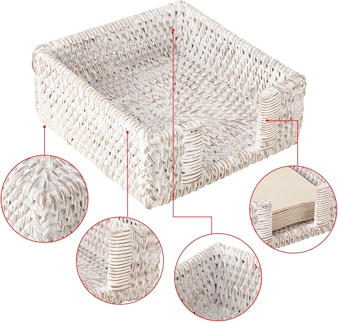 Sumnacon Napkin Holder for Table, Square Cocktail Napkin Holders, Wicker Rattan - Image 4
