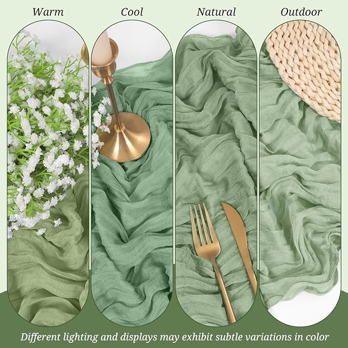 Pesonlook Cheesecloth Table Runner Sage Green, 10 Pack 17.7x108 inch, Long | - Image 6