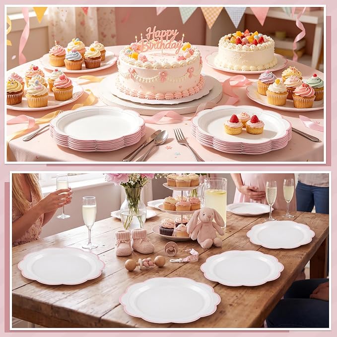30 Pcs Pink and White Paper Plates, 9 Inch White Plates - Image 6