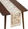 Designer French Linen Table Runner, Floral Bird Pattern, Dining Table, by Isaennehomedecoration