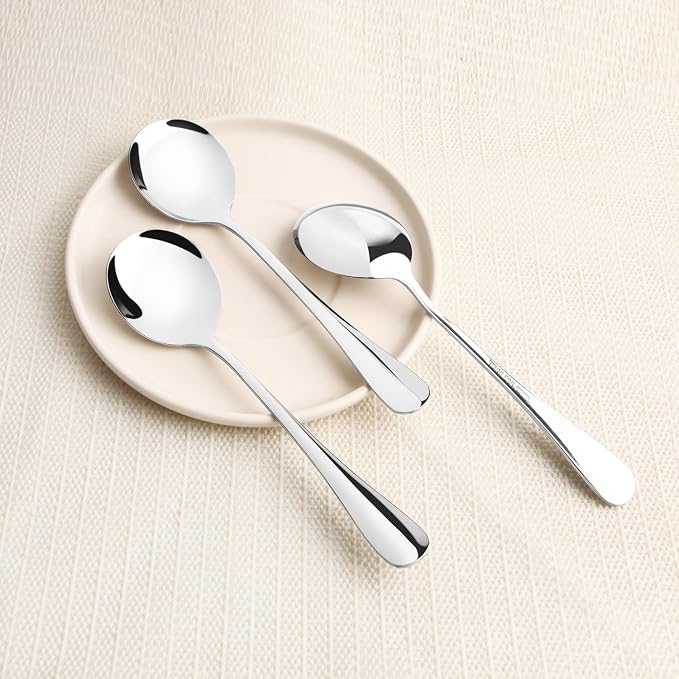 Soup Spoons, Wholesale Spoons Silverware, Round Stainless Steel Spoon Set of 8 - Image 8