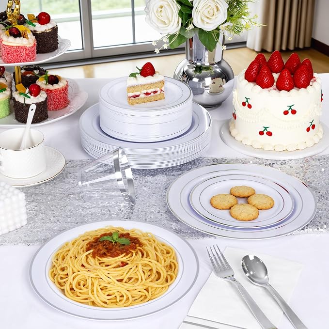 GATHER 176PCS Silver Plastic Plates - Image 4