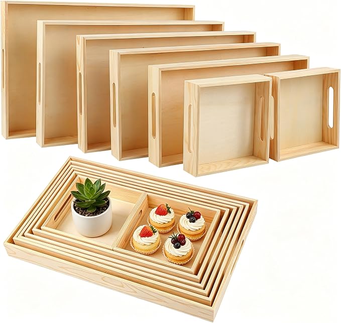 Aodaer 7 Pieces Wooden Trays, Wooden Nested Serving Trays, Rectangular Shape by Aodaer