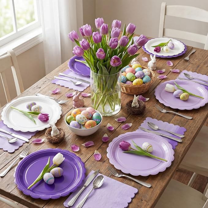 110 Pcs Purple Plates and Napkins Tableware Set Serve 25 Guests Includes - Image 4