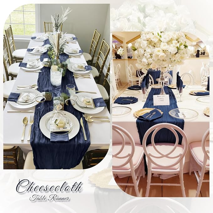 6 Pack Navy Blue Cheesecloth Table Runner, 17 x 108 inch, Semi Sheer Boho - Image 6