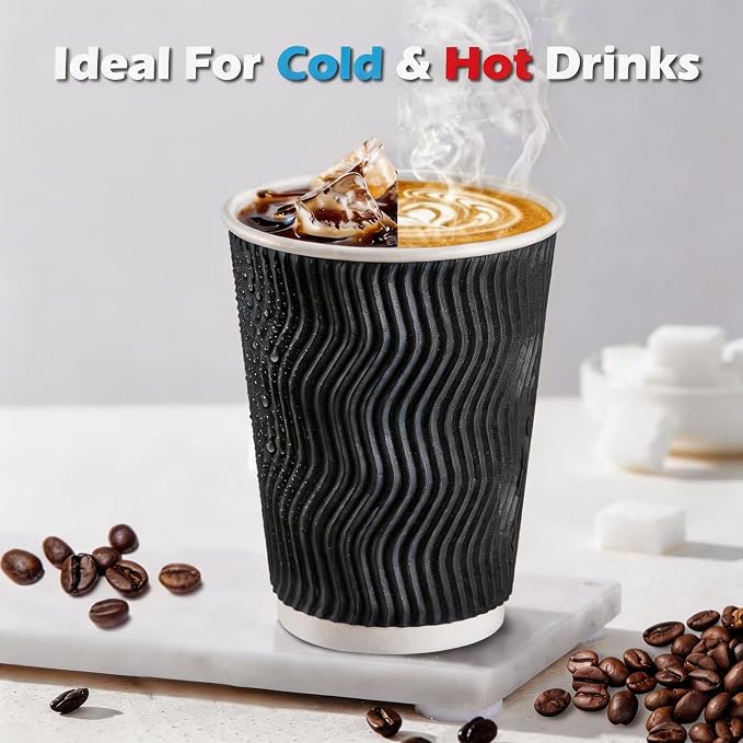 MOUMOULIFE 12 oz Disposable Paper Coffee Cups 100 Pack, Leak Proof Insulated - Image 5