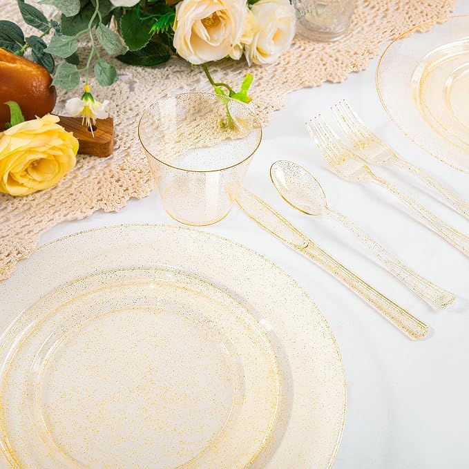 WELLIFE Gold Glitter Disposable Plates, Dinnerware Set - Image 3
