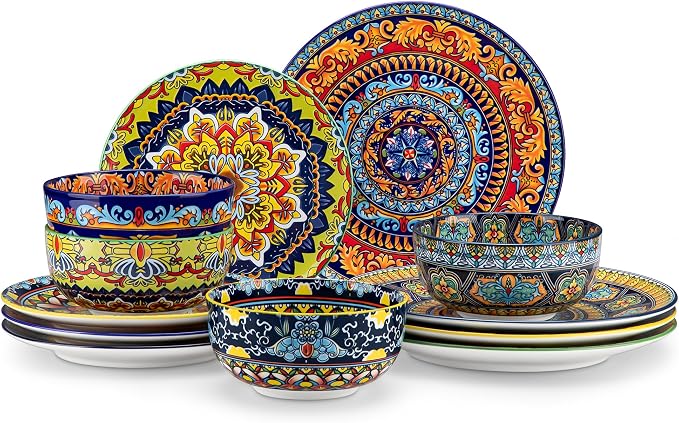 vancasso Plates and Bowls Sets, 12-Piece Porcelain Dinnerware Set Service by vancasso
