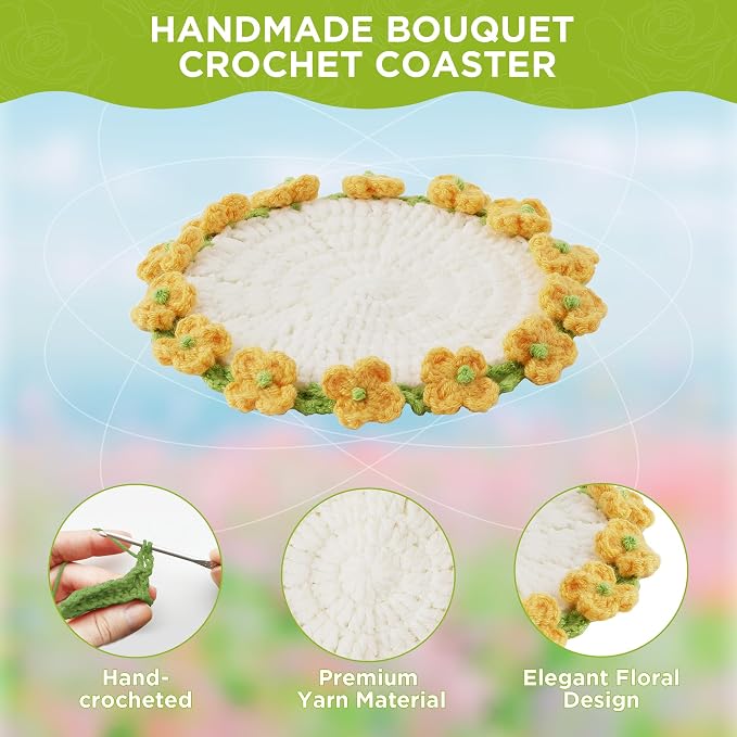 Crochet Flower Coasters, Handmade Bouquet Coasters - Image 4