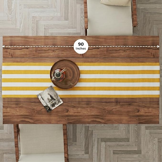 Folkulture Fall Table Runner 90 Inches Long | Yellow & White Striped | Table - Image 2
