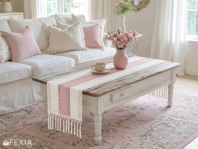 Boho Table Runner for Home Decor 12x72 Pink Fall Farmhouse Decor | 72 Inches - Image 8