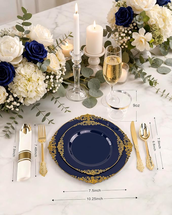 Nervure 350Pcs Blue Plastic Plates, Disposable Dinnerware Set - Image 7