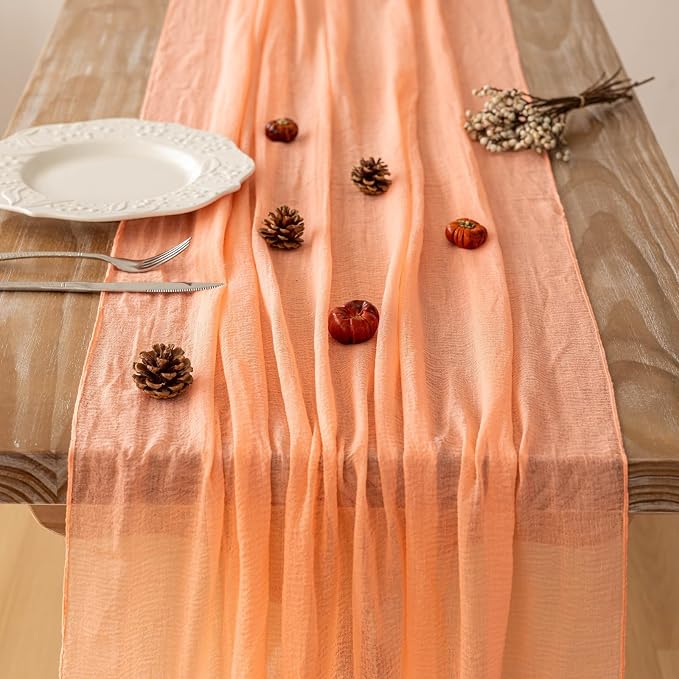 6Pcs Coral Peach Cheesecloth Table Runner 120 Inches - Image 4