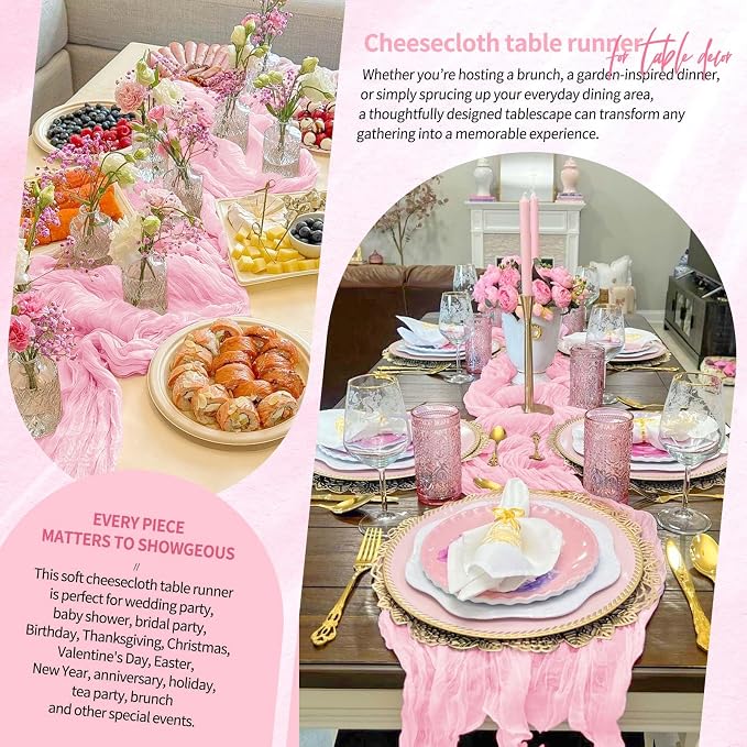 4 Pack Cheesecloth Table Runner 10FT Light Pink Table Runner Boho Gauze Cheese - Image 8