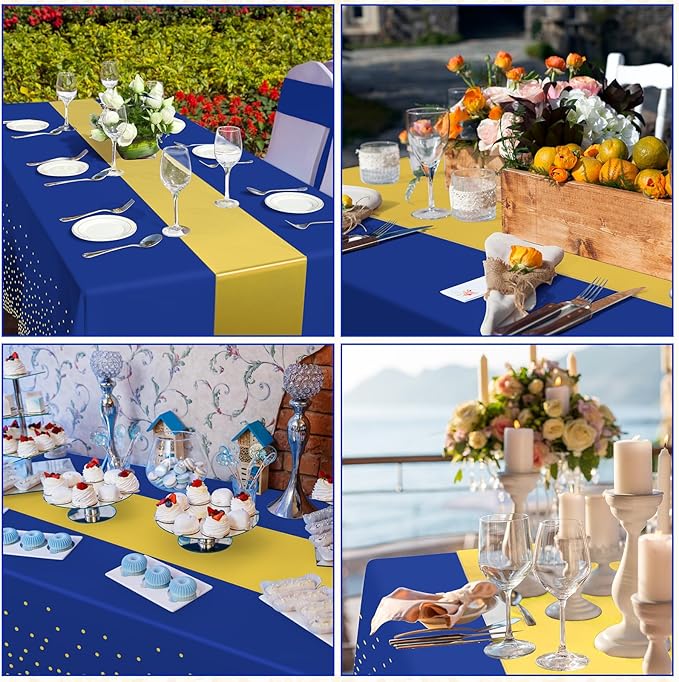12 Pack Blue and Gold Tablecloth and Table Runner Party Decorations, Royal Blue - Image 6