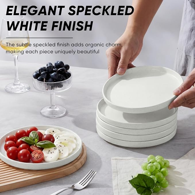E-far 7.9 Inch Ceramic Dinner Plates, 6-Piece Stoneware Salad Plates, Chip & - Image 6