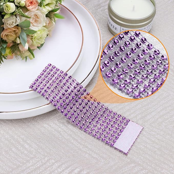 Purple Napkin Rings Holder Set of 150pcs, Crystal Diamond Bling Napkin Rings - Image 2