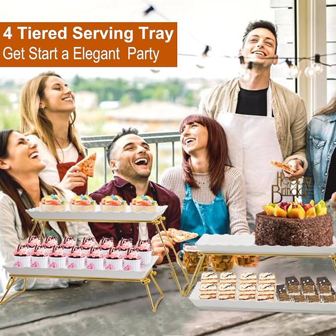 KAQAHIDO Extra Large 4 Tier Serving Tray Set, Tiered Trays Stand - Image 7
