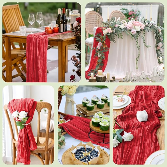 Cheesecloth Table Runner Red 10FT Boho Gauze Runner, 2 Pack | 120 Inch Cheese - Image 7