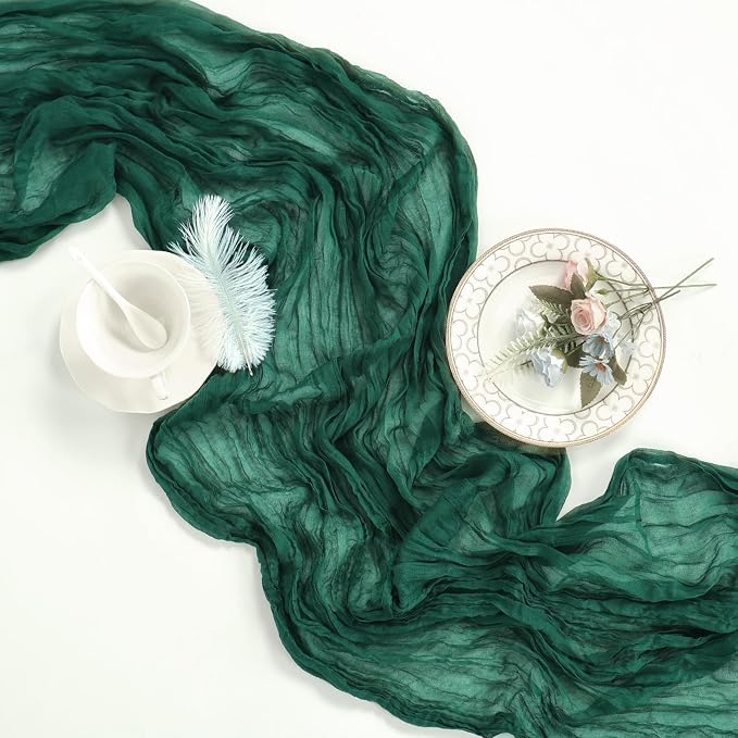 12 Pack Emerald Green Cheesecloth Table Runner 17 x 108 Inch | Boho Gauze - Image 6