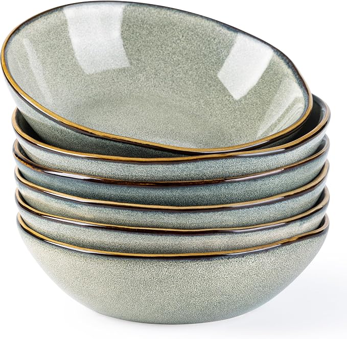 AmorArc Ceramic Cereal Bowls Set of 6, 24 oz Handmade Stoneware Bowls Set by AmorArc