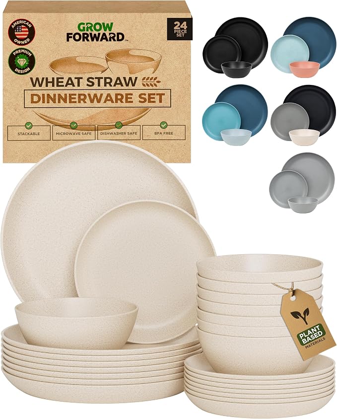Grow Forward 24-piece Premium Wheat Straw Dinnerware Sets by GrowForward