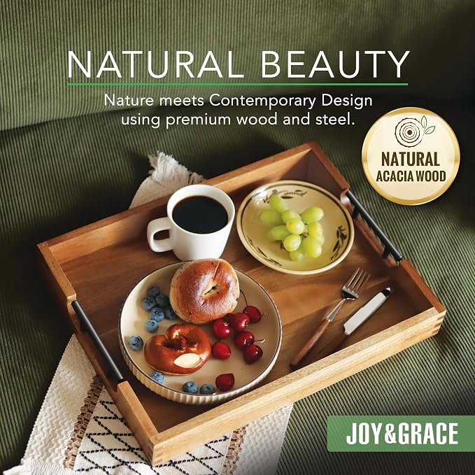 Joy&Grace Acacia Wood Ottoman Tray - Image 2