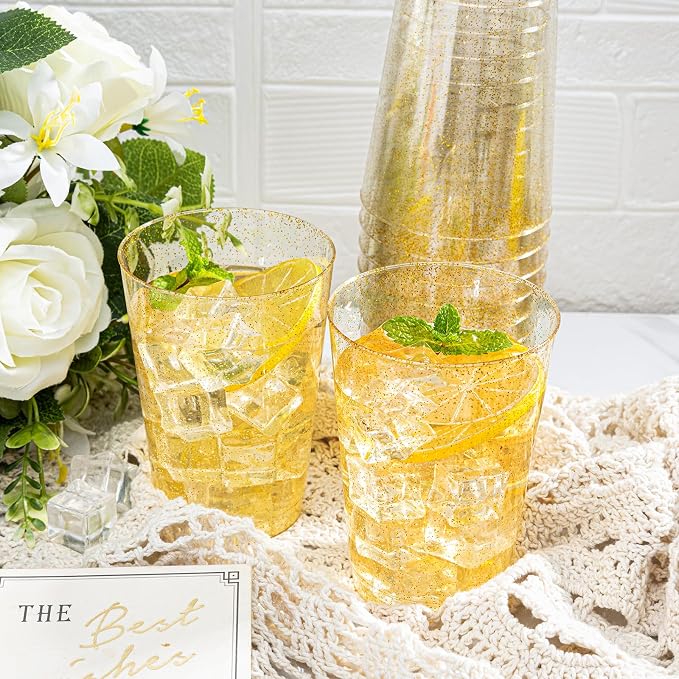 I00000 50 Pack 12 oz Gold Glitter Plastic Cups, Disposable Plastic Wine Glasses - Image 7