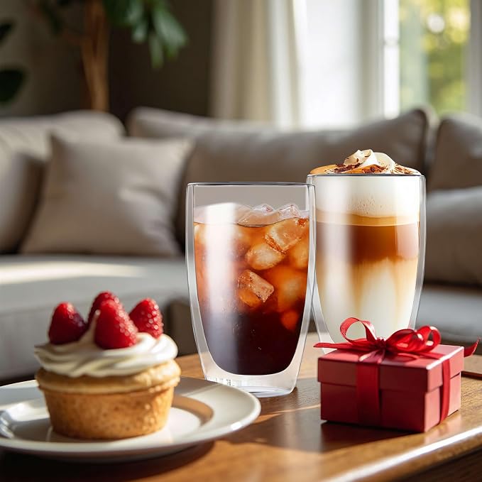 MESNEY 17oz Double Walled Glass Coffee Mugs, Glass Coffee Mugs Set of 2 - Image 5