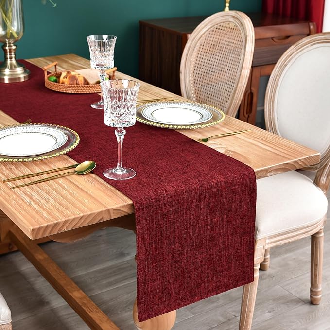 NEWISHER Reversible Double Layer Table Runner Faux Linen Fabric, 13x48inch | by Newisher