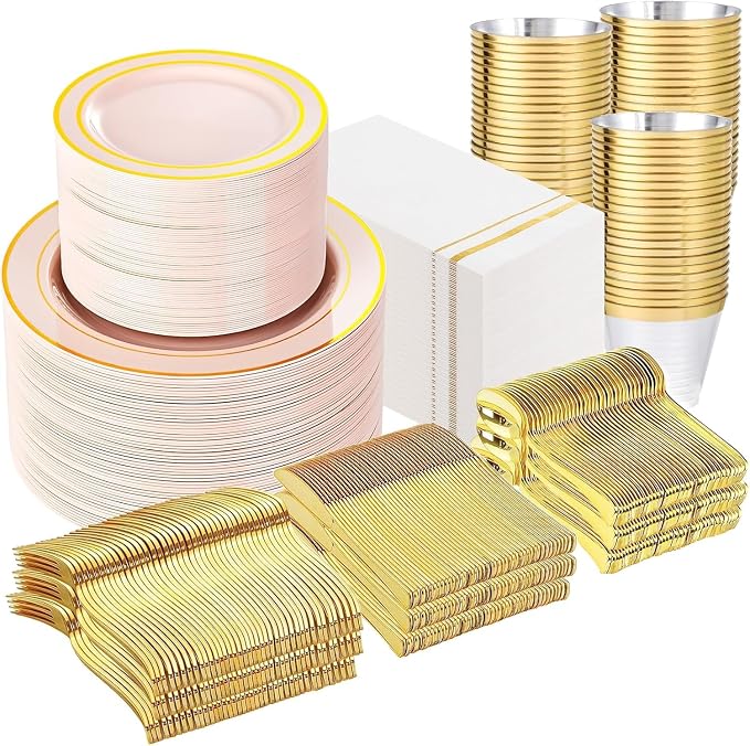 GATHER 700PCS Pink Plastic Plates 100 Guest by Gather